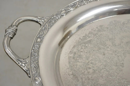 Antique Victorian Rose WM Rogers & Son Oval Silver Plated Serving Platter Tray