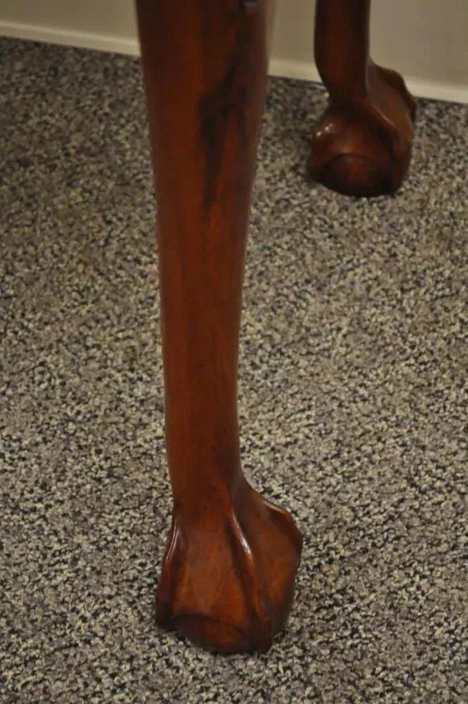 Vintage Chippendale Style Carved Mahogany Ball and Claw Marble Top Console Table