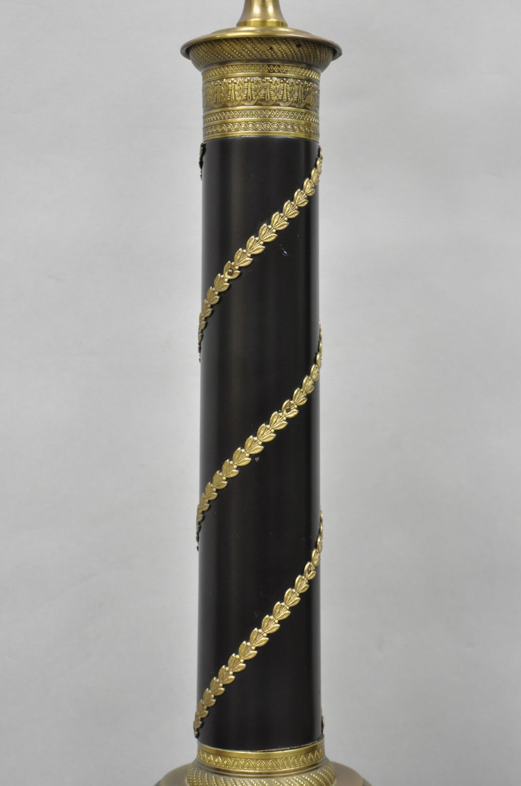 Vintage French Empire Style Black Column Brass Ormolu Bouillotte Table Lamp Pair