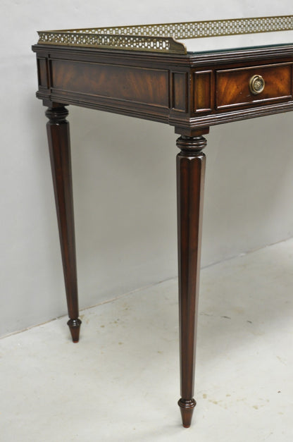 Maitland Smith Mahogany Regency Style 3 Drawer Writing Desk w/ Brass Gallery