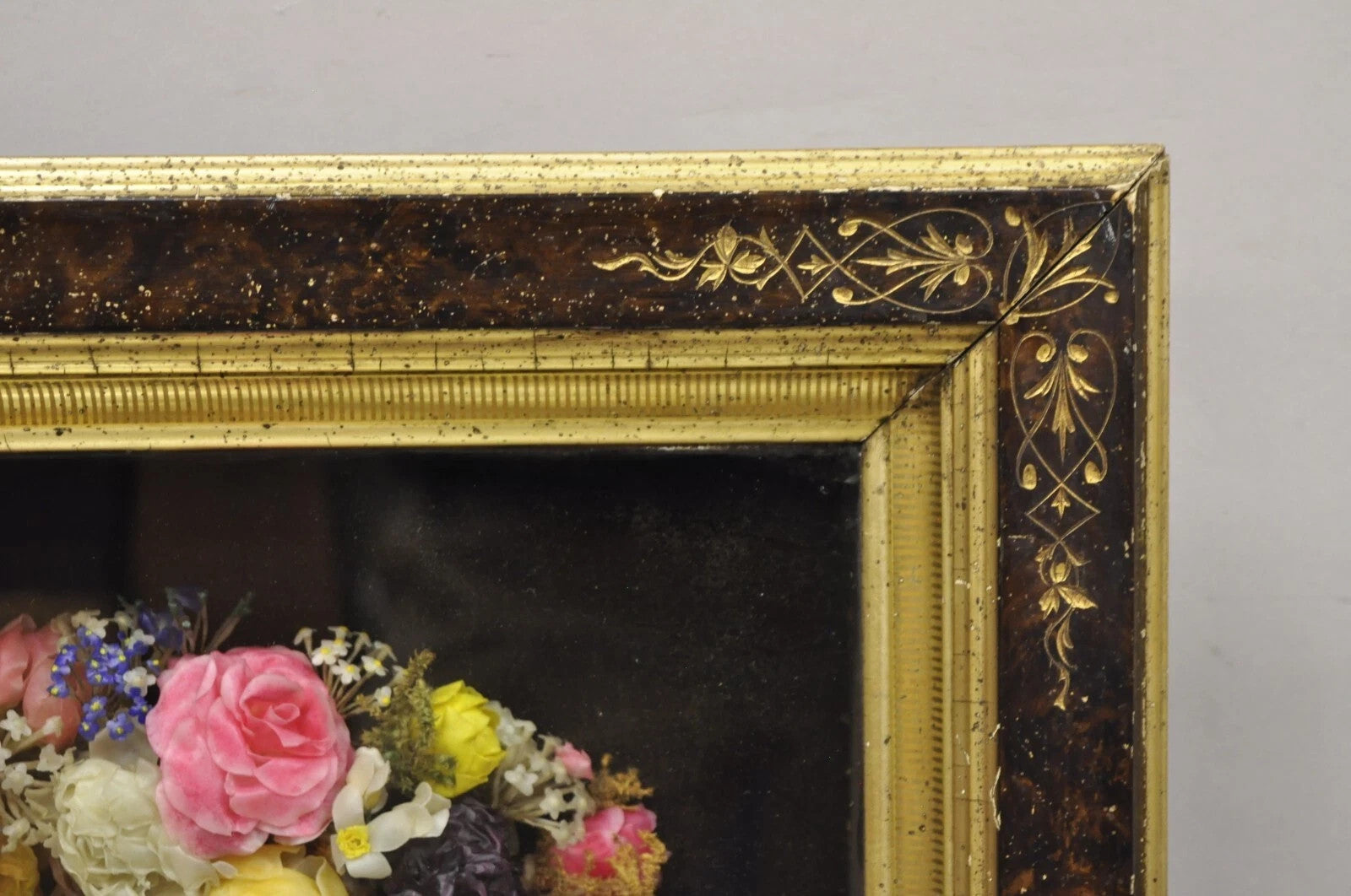 Antique Victorian Wax Flower Floral Mourning Wreath Shadow Box Wall Frame Oddity