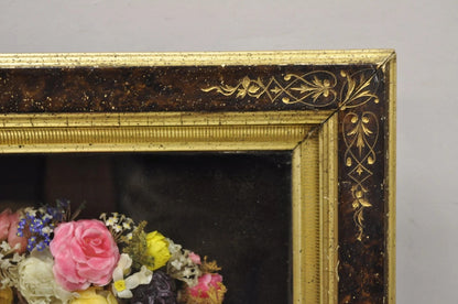 Antique Victorian Wax Flower Floral Mourning Wreath Shadow Box Wall Frame Oddity