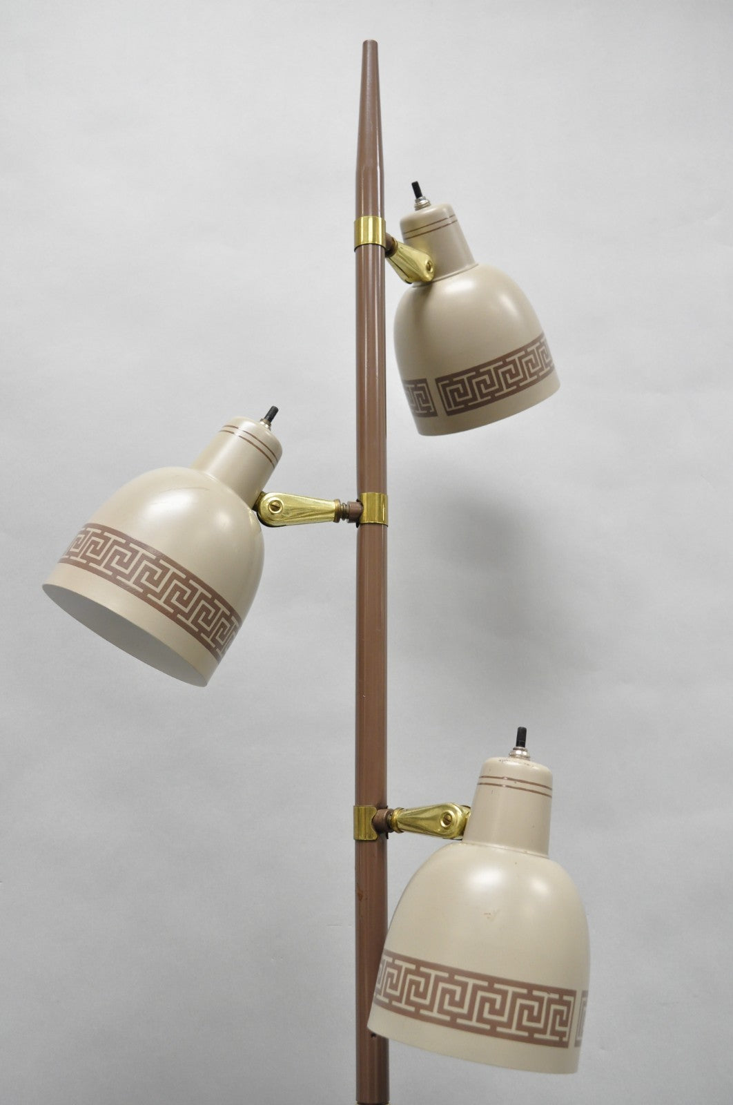 Vintage Mid Century Modern Taupe Triennial Greek Key Shade Floor Lamp