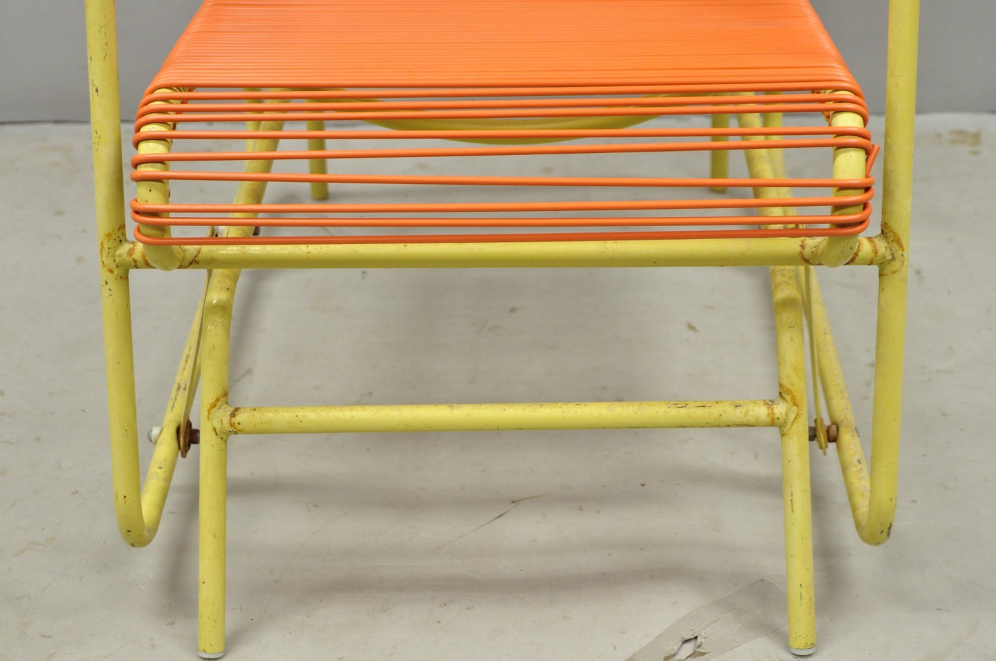 Vintage Mid Century Modern Orange Vinyl Spaghetti Strap Glider Lounge Chair
