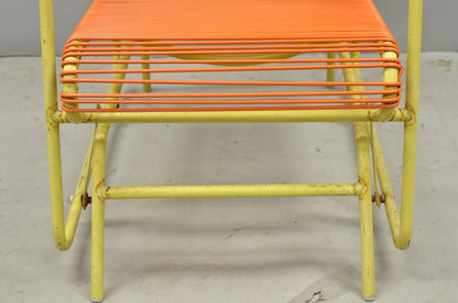 Vintage Mid Century Modern Orange Vinyl Spaghetti Strap Glider Lounge Chair