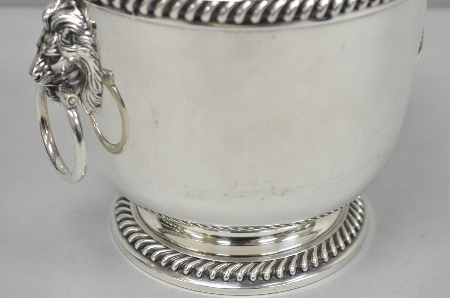 Antique English Regency Lion Head Silver Plated Covered Bar Ice Bucket