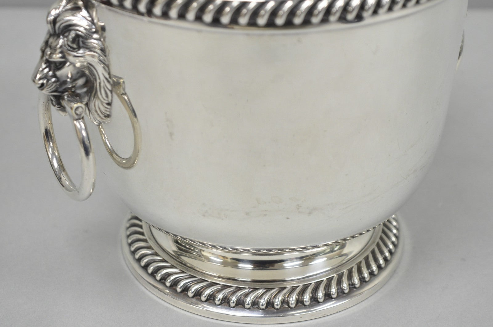 Antique English Regency Lion Head Silver Plated Covered Bar Ice Bucket