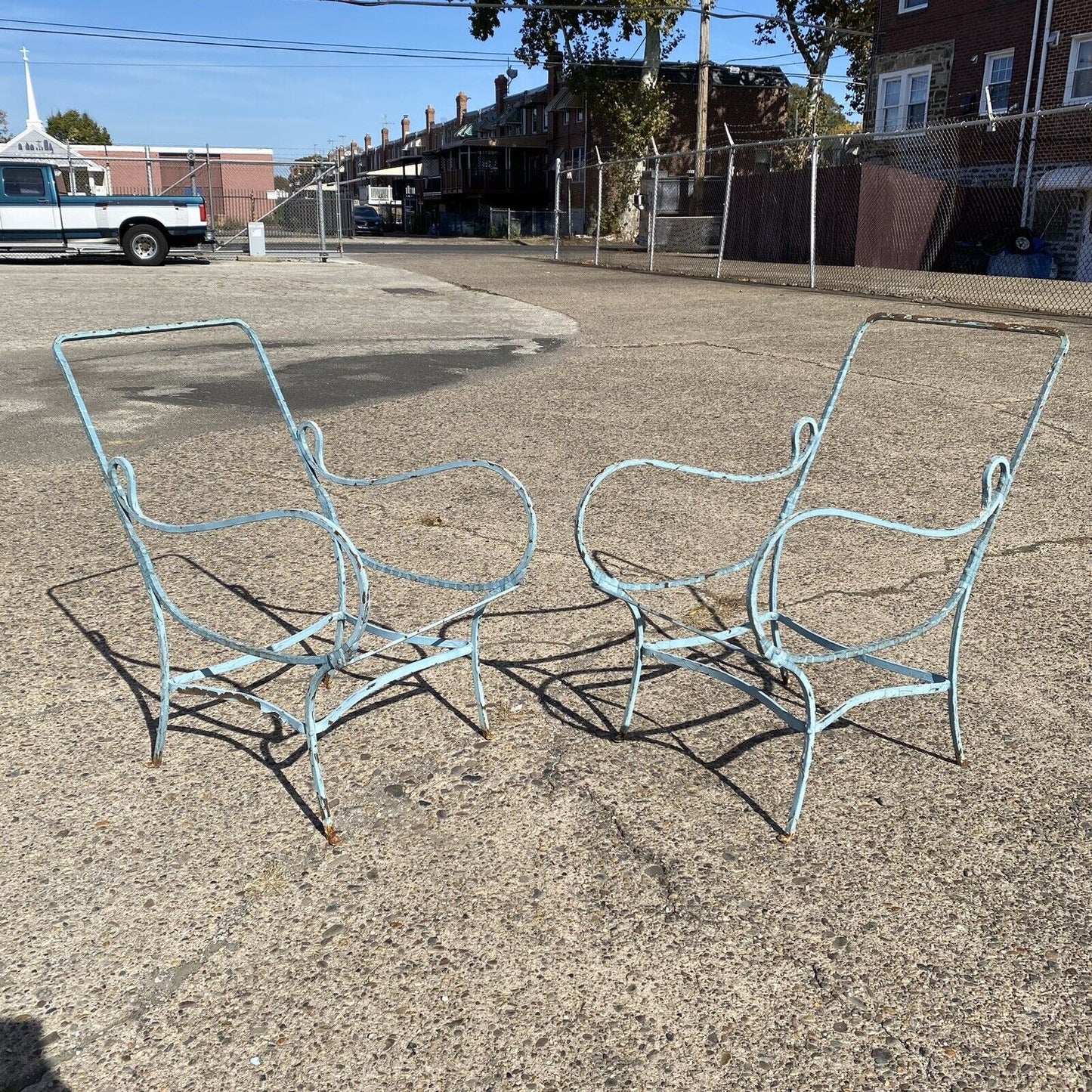 French Art Nouveau Sculptural Wrought Iron Garden Patio Lounge Chairs - a Pair