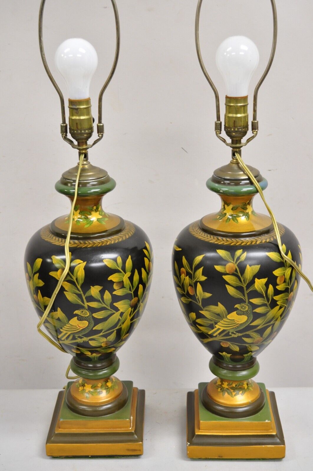 Decorator Hollywood Regency Ceramic Green "Birds of Paradise" Table Lamps - Pair