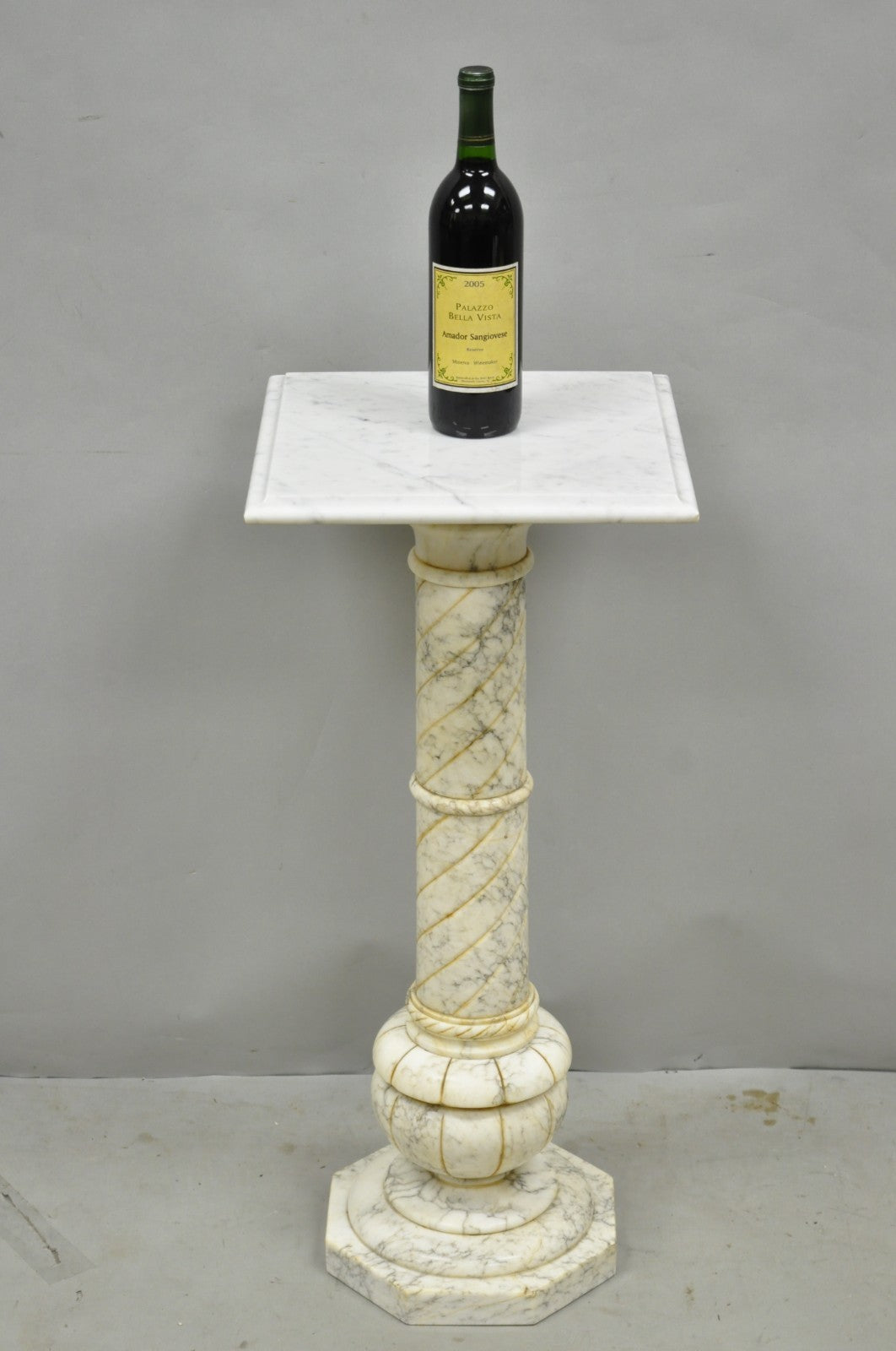 Vintage Italian Classical Carved Marble Column Form Square Top Pedestal Stand
