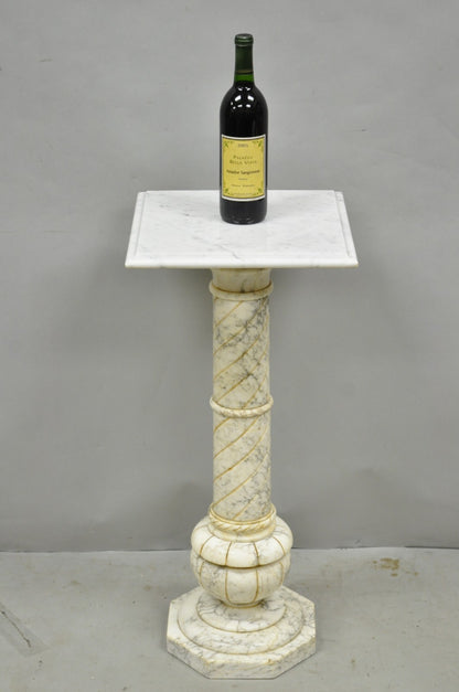 Vintage Italian Classical Carved Marble Column Form Square Top Pedestal Stand