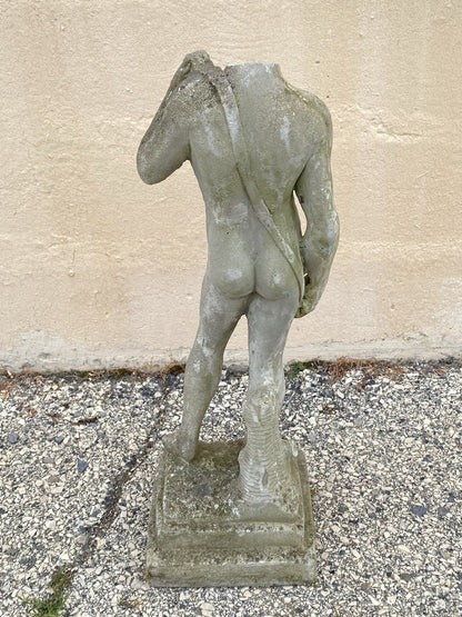 Antique Cast Stone Concrete Small 24" Nude Garden Statue Sculpture of David