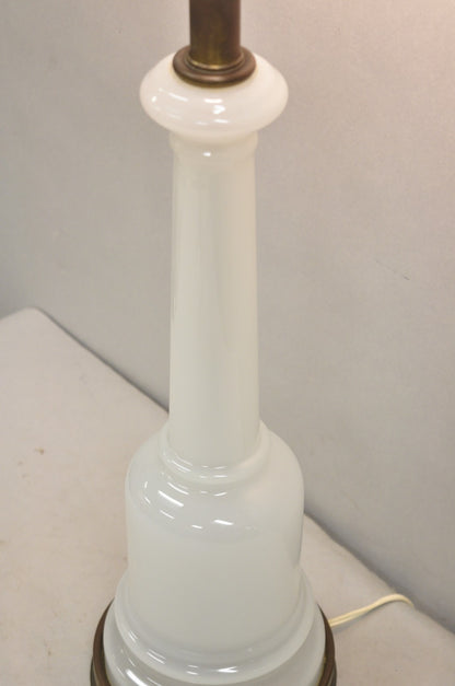 Vintage French Neoclassical White Opaline Glass Column Brass Mounted Table Lamp