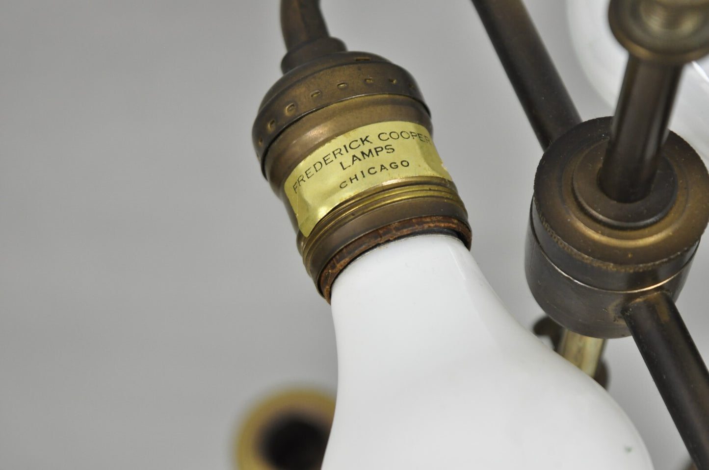 Frederick Cooper French Empire Brass Patina Trumpet Candelabra Table Lamp Pair