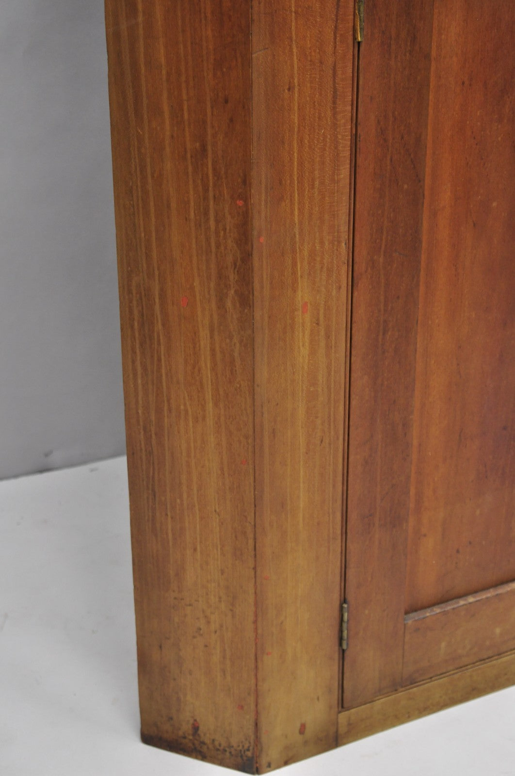 Antique Colonial Primitive Cherry Wood Glass Front Corner China Cabinet Cupboard