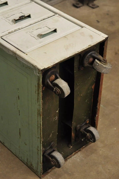 Vintage Industrial Rolling Steel Metal Deep File Cabinet Banker Letter Storage A