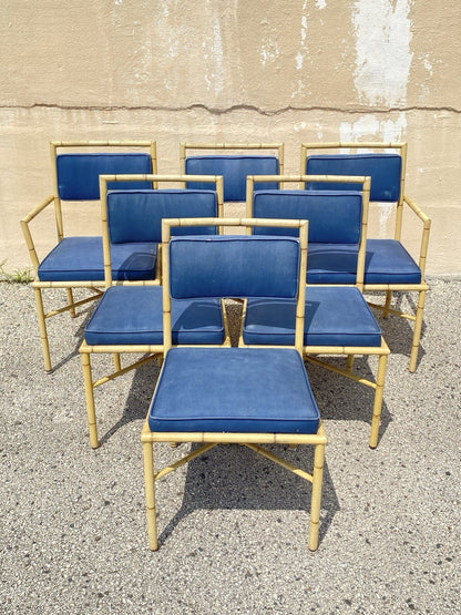 Vintage Chinese Chippendale Metal Cast Aluminum Faux Bamboo Dining Set 7 Pc Set