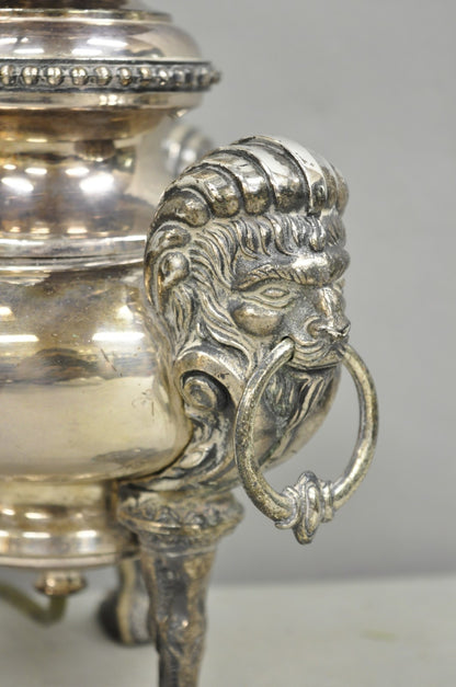 Antique English Regency Silver Plated Converted Oil Lamp Lion Mounted Table Lamp