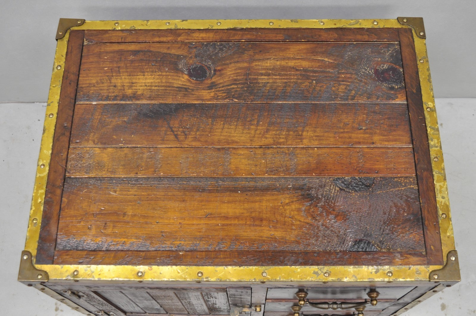 Habersham Wooden Plantation Campaign Trunk Style Side Coffee Table w/ Brass Trim