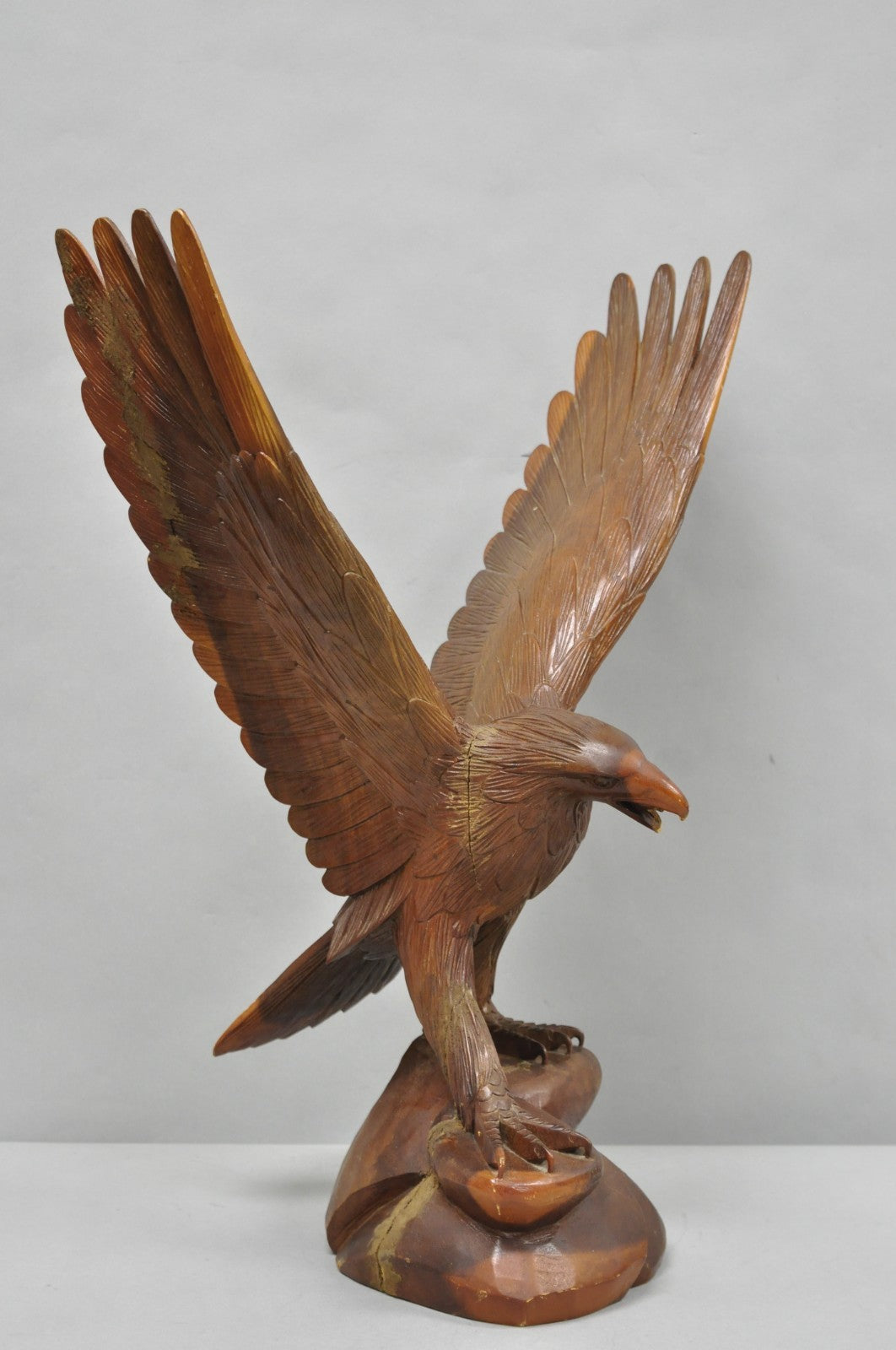 Vintage Black Forest 24" Hand Carved Wood Bald Eagle Figure Statue Sculpture