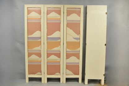 Vintage Oriental Fretwork Bone Lacquer Upholstered 6 Panel Room Divider Screen