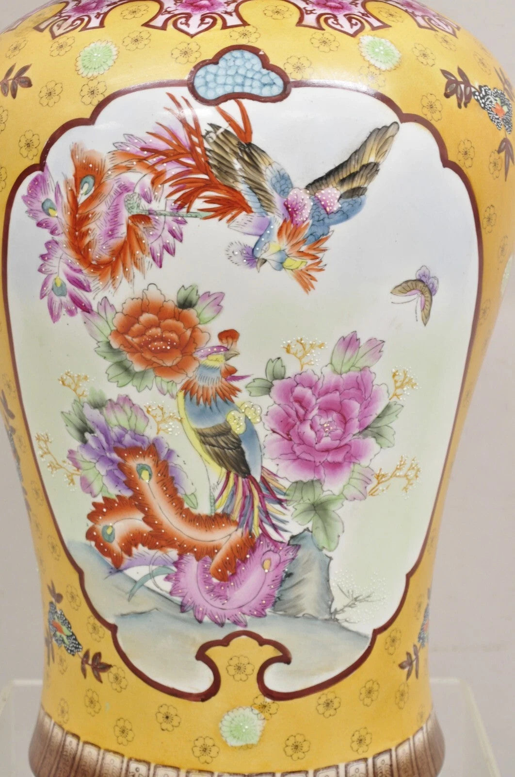 Vintage Chinese Porcelain Large Foo Dog Covered Temple Urns Ginger Jars - a Pair