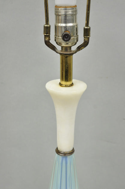 Vintage Murano Italian Mid Century Modern Blue Blown Glass Marble Table Lamp