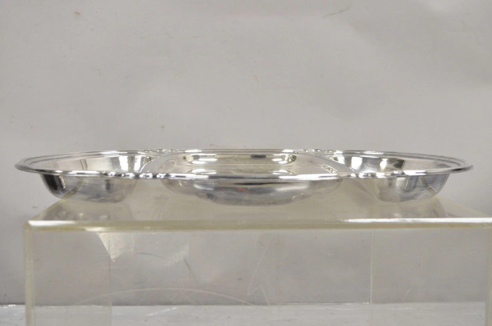 English Victorian 3 Section Silver Plated Meat Cutlery Serving Platter Tray