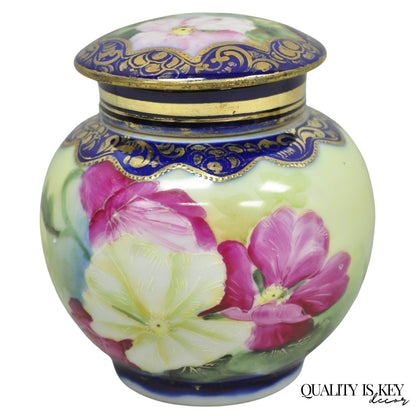 Antique I &EC Co Japan Hand Painted Porcelain Cobalt Blue Covered Ginger Jar