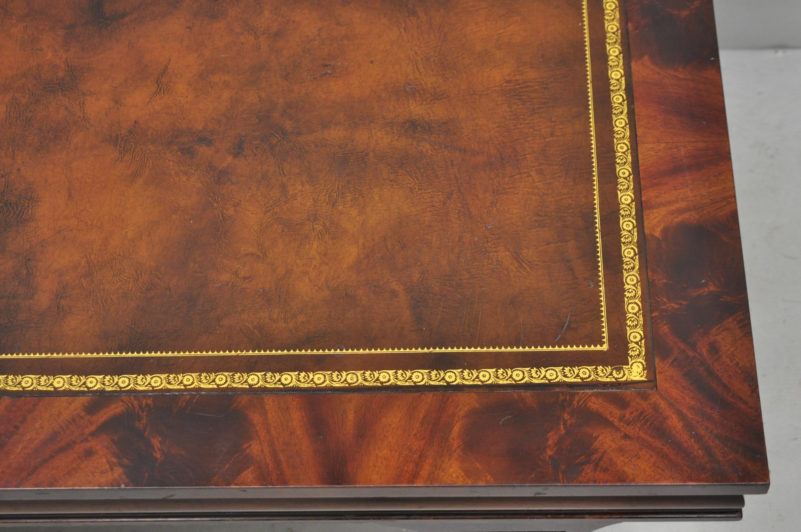 Vintage French Regency Mahogany Leather Top Saber Leg Coffee Table attr Weiman