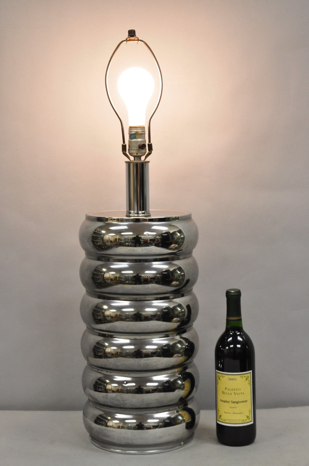 Vintage Mid Century Modern George Kovacs Stacked Ball Chrome Gunmetal Table Lamp