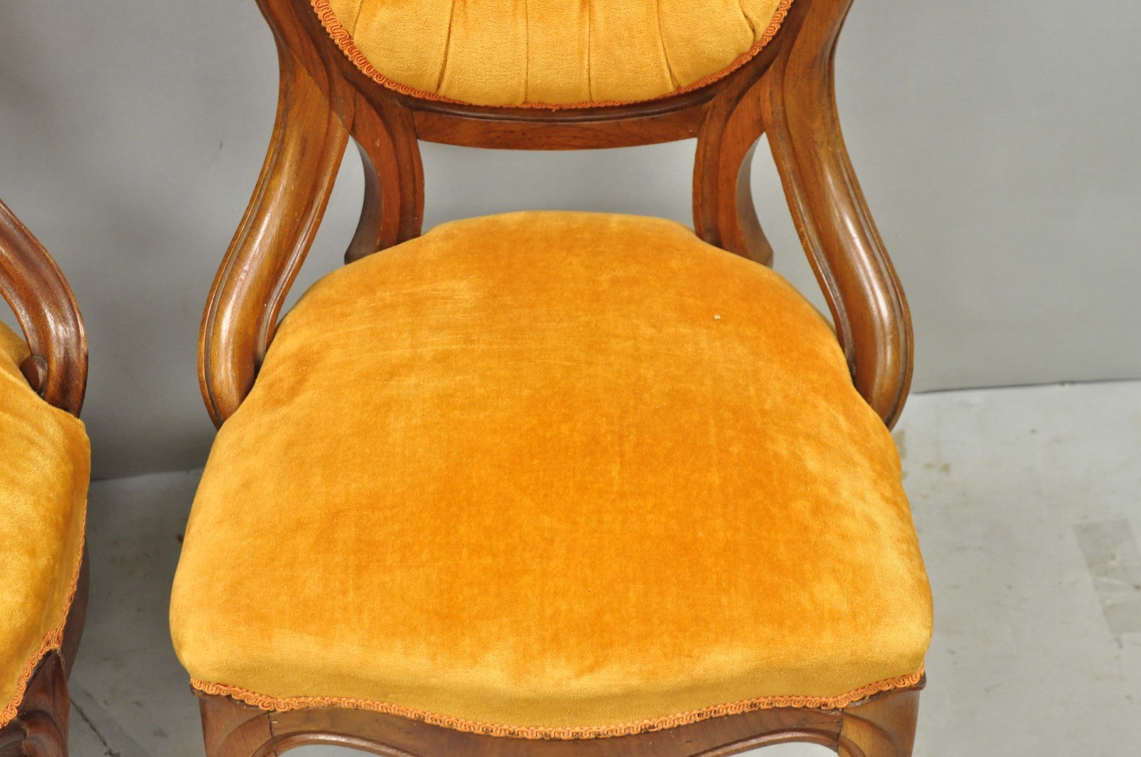 Antique Eastlake Victorian Carved Walnut Orange Parlor Side Chairs - a Pair