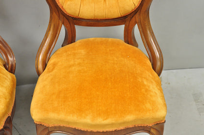 Antique Eastlake Victorian Carved Walnut Orange Parlor Side Chairs - a Pair