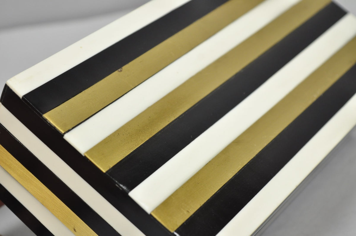 Modern Black White & Gold Bone & Brass Inlay Jewelry Trinket Box by Current Home