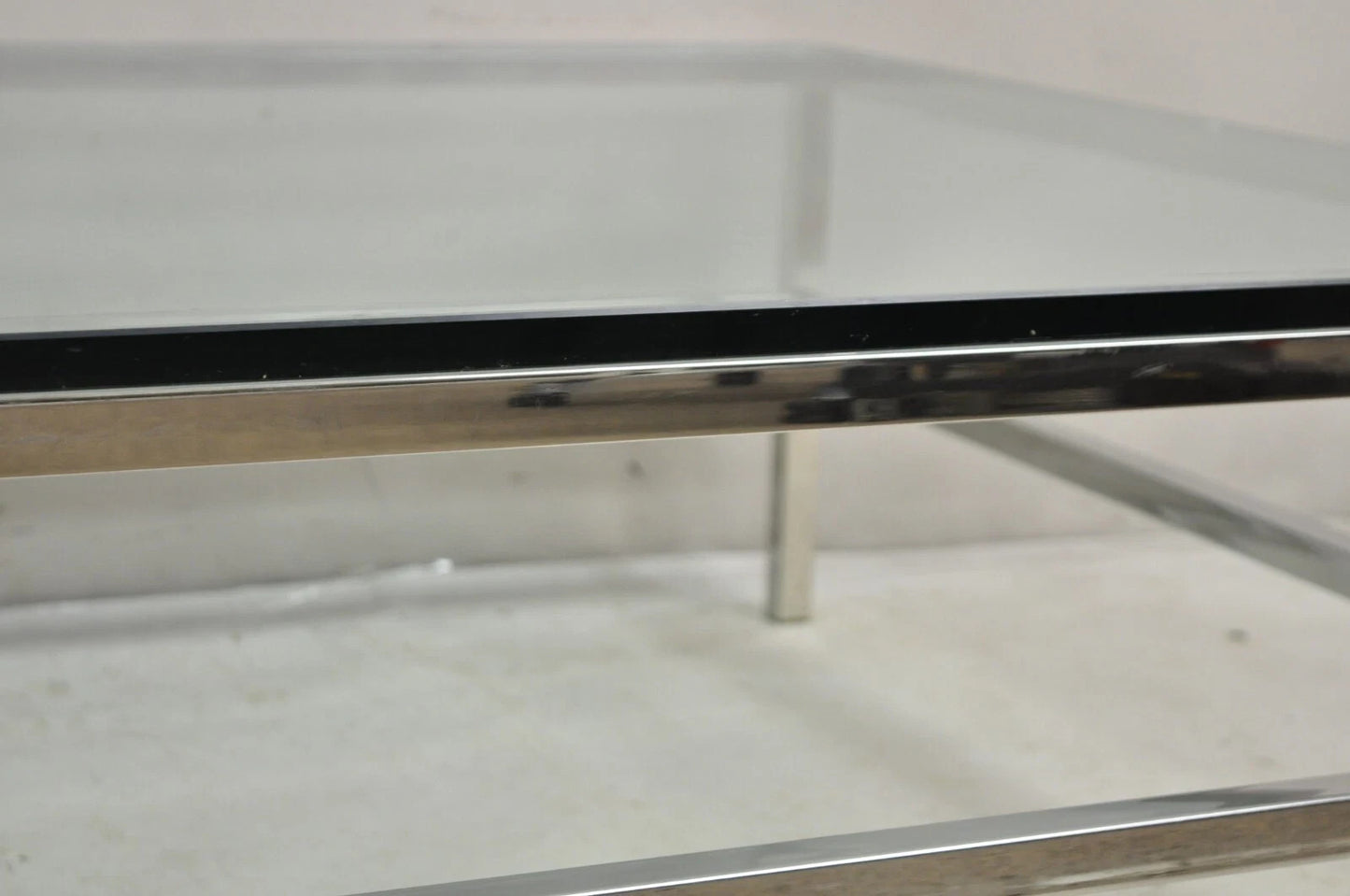 Vintage Mid Century Modern Milo Baughman Style Chrome Glass Square Coffee Table
