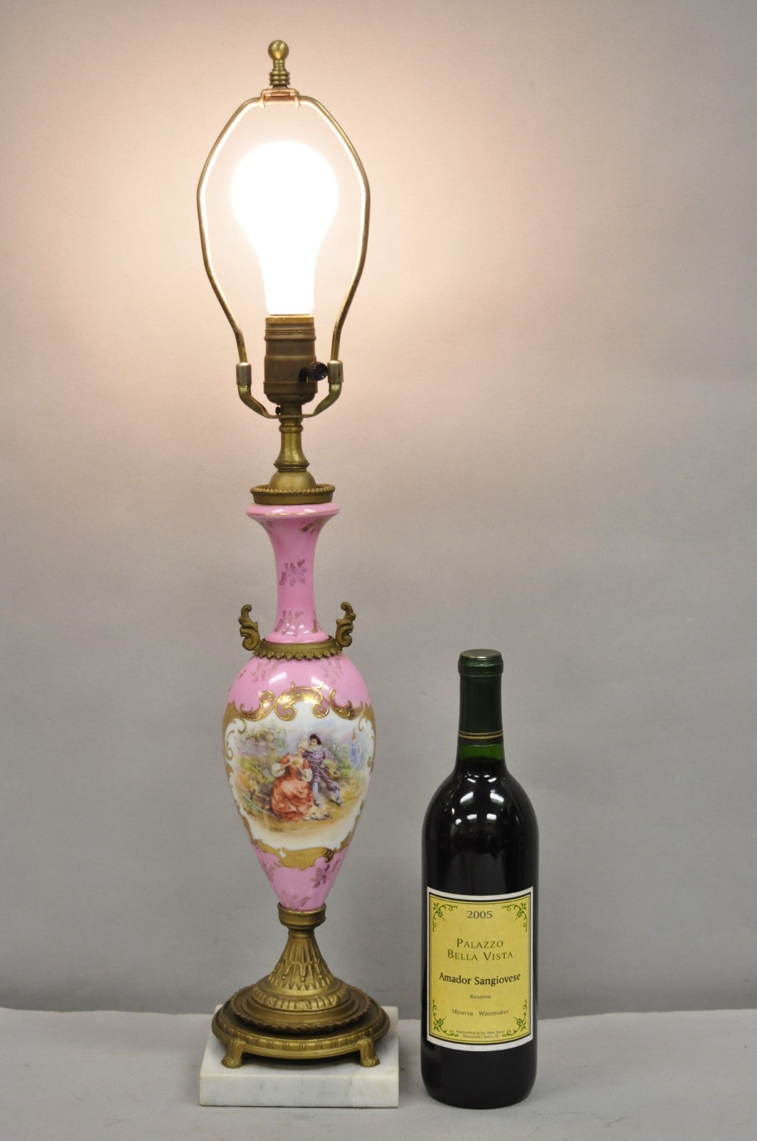 Antique French Victorian Pink Paris Porcelain Petite Urn Figural Table Lamp