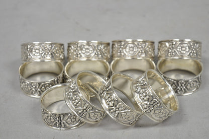 Vintage Victorian Style Silver Plated Floral Embossed Napkin Rings - Set of 12