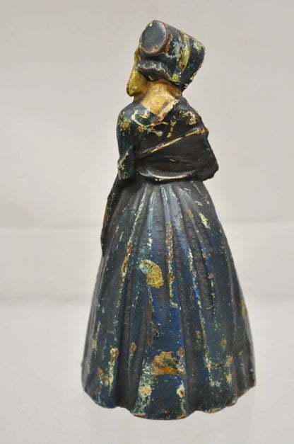 Antique Victorian Cast Iron Figural Colonial Woman Blue Dress Painted Door Stop
