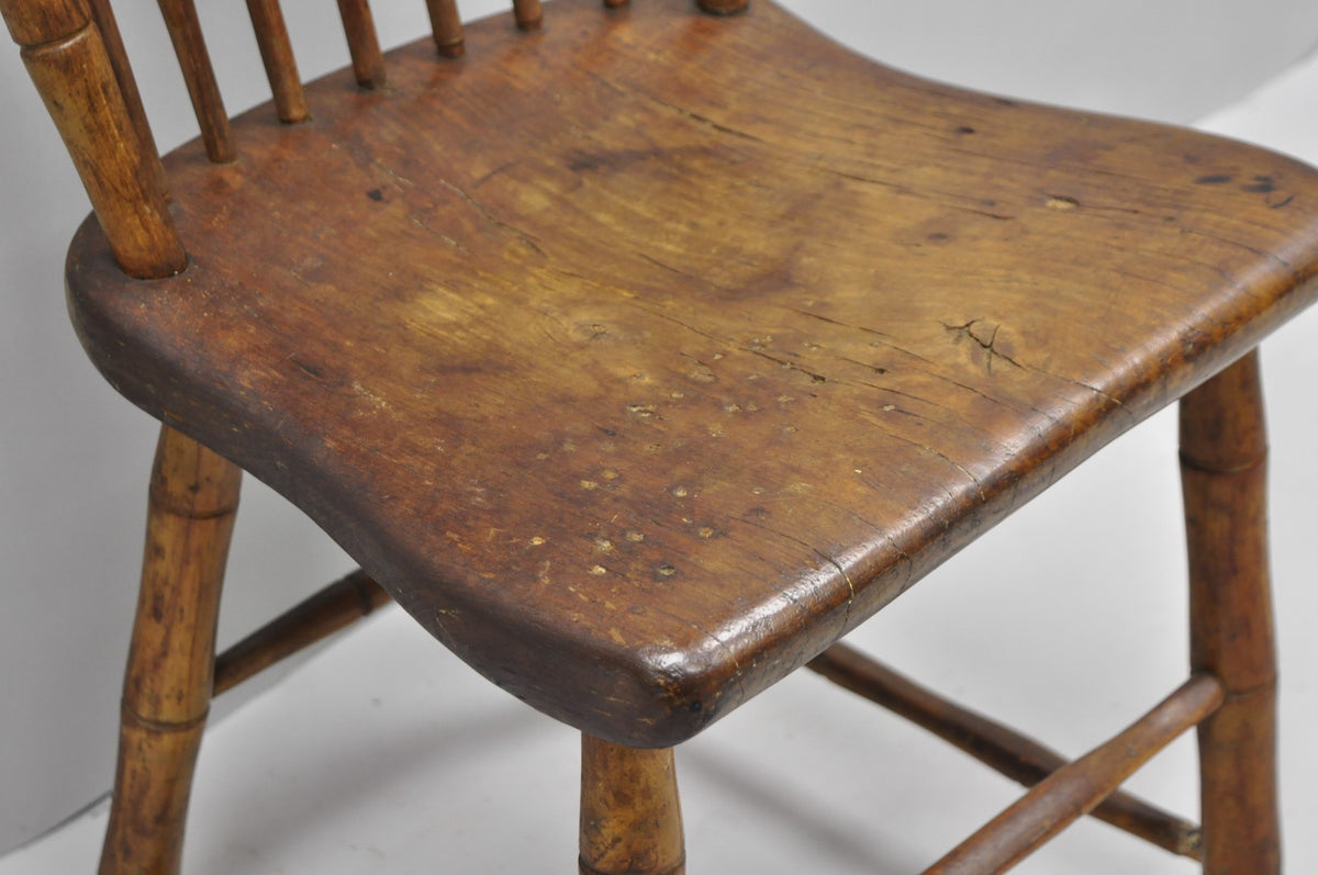 Antique Primitive Rustic French Farmhouse Wooden Faux Bamboo Side Chair