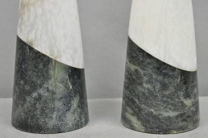 Vintage Italian Mid Century Modern 2 Tone Alabaster Green White Table Lamp Pair