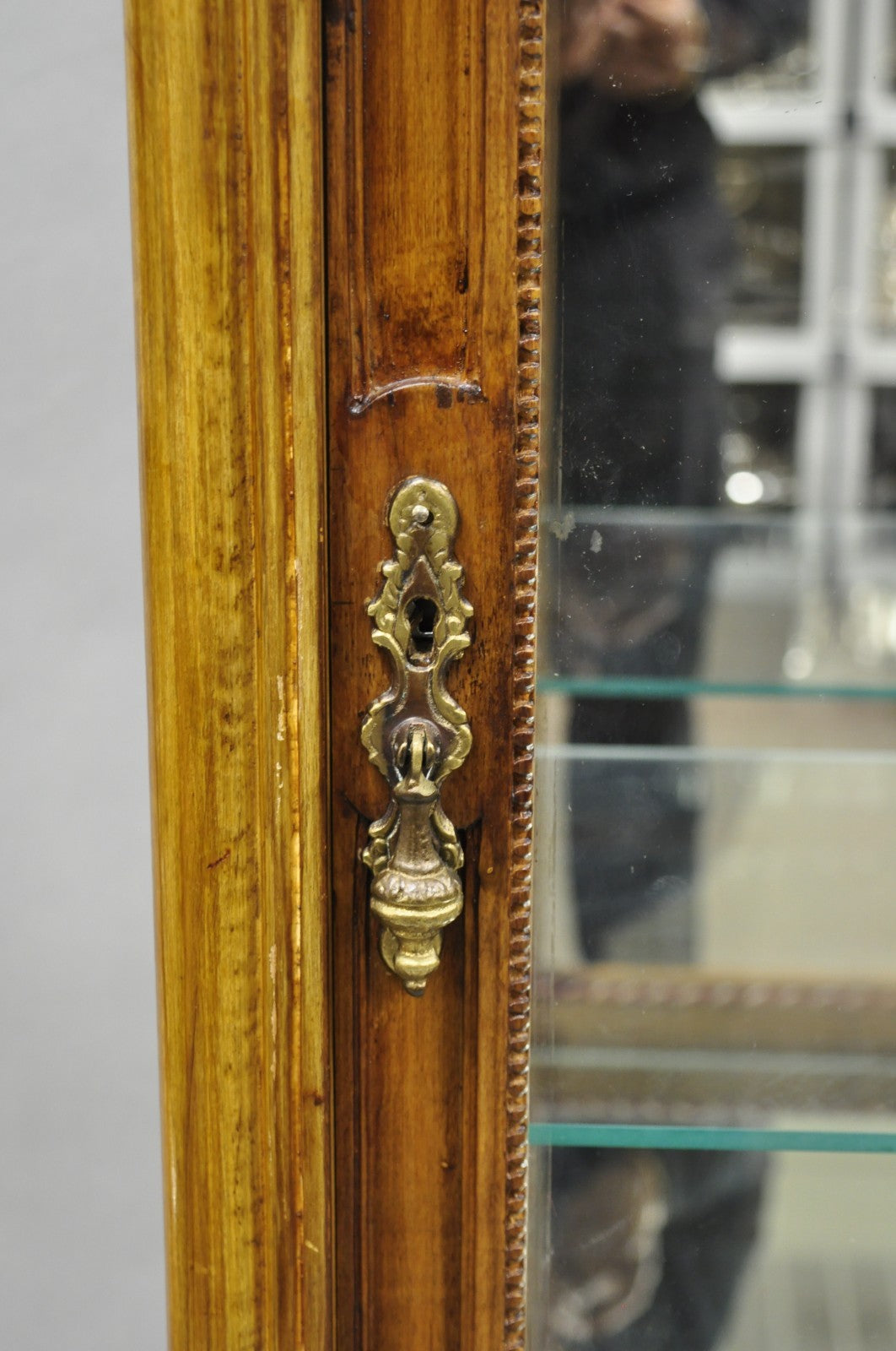 Vintage French Baroque Style Carved Wood & Glass Curio China Display Cabinet