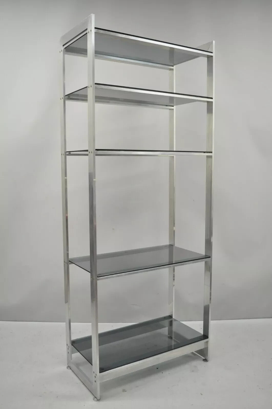 Vintage Mid Century Modern Brushed Aluminum Chrome Frame Etagere Bookcase Shelf