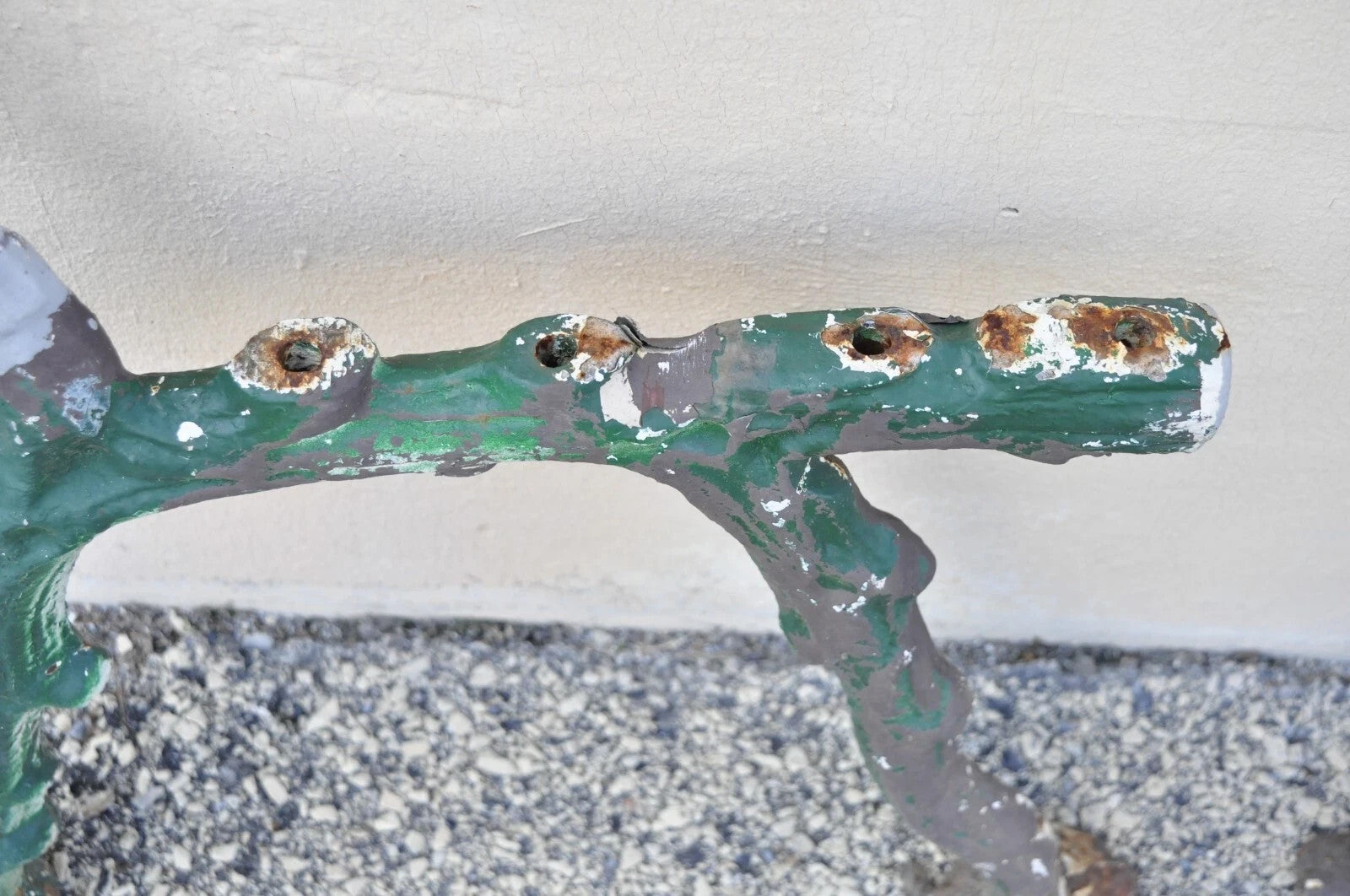 Antique Victorian Cast Iron Faux Bois Green Branch Twig Garden Bench Legs - Pair