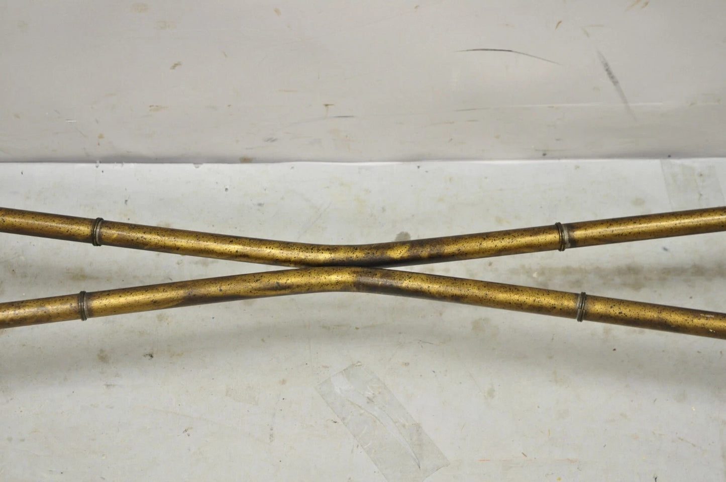 Vintage Italian Hollywood Regency Faux Bamboo Gold Gilt 72" Console Hall Table