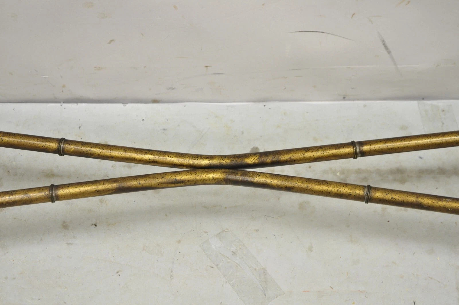 Vintage Italian Hollywood Regency Faux Bamboo Gold Gilt 72" Console Hall Table