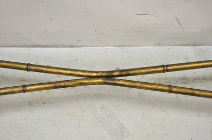 Vintage Italian Hollywood Regency Faux Bamboo Gold Gilt 72" Console Hall Table
