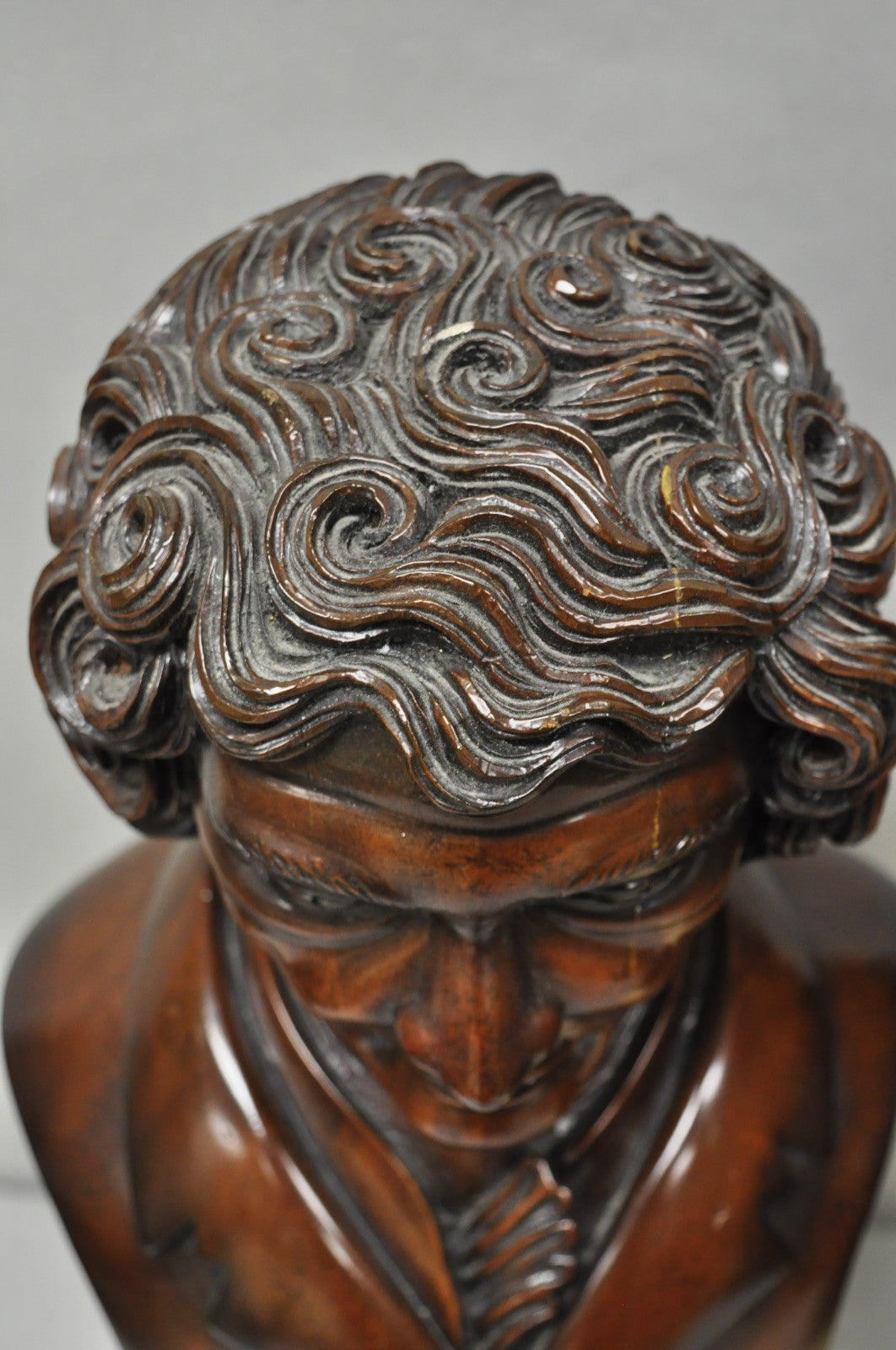 Classical Maitland Smith Style Carved Mahogany Wood Bust on Alabaster - a Pair