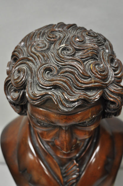 Classical Maitland Smith Style Carved Mahogany Wood Bust on Alabaster - a Pair