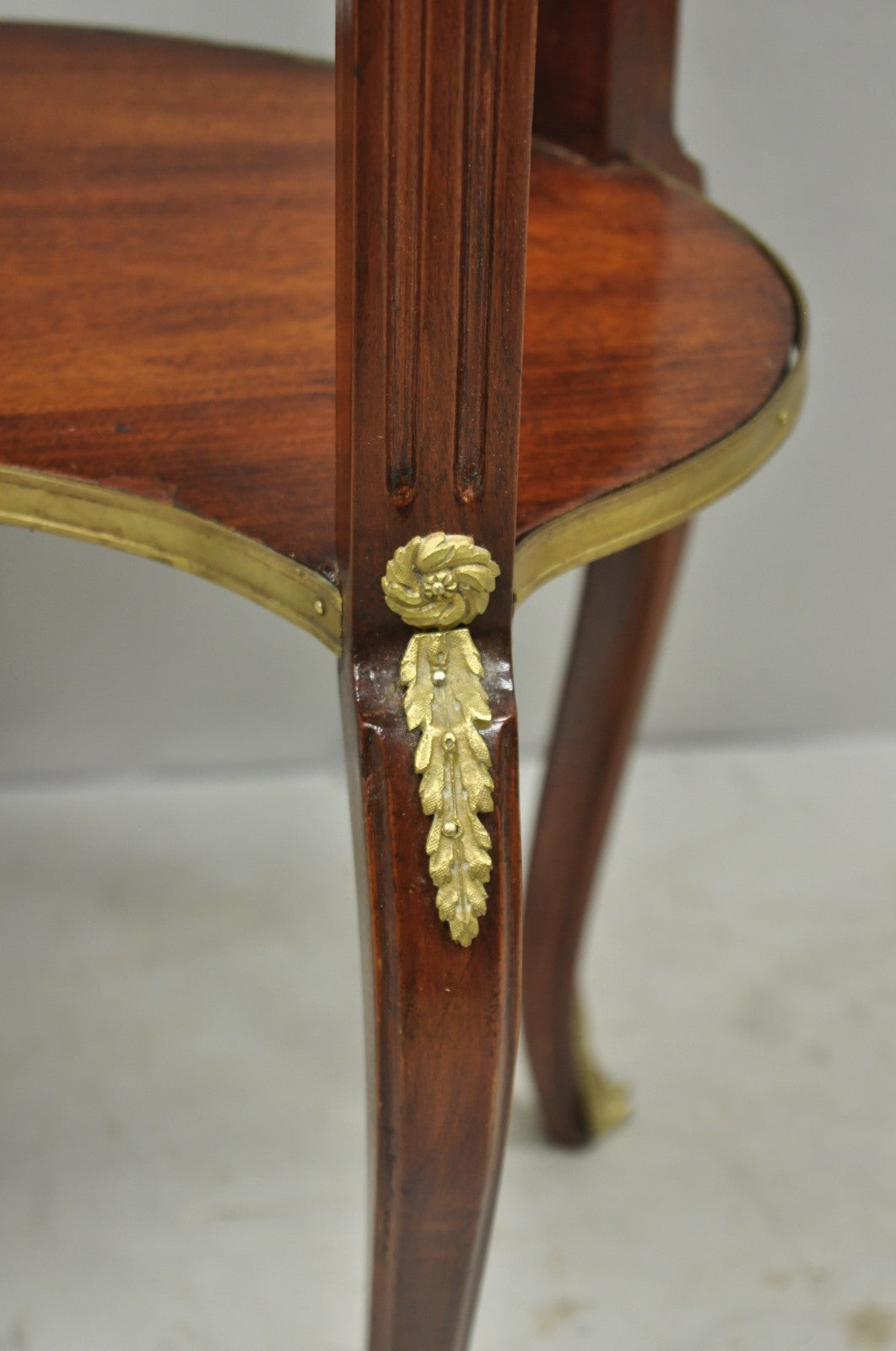 Vintage French Louis XV Style Mahogany Kidney Bean Side Table w/ Bronze Ormolu