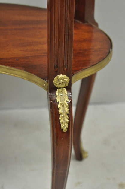 Vintage French Louis XV Style Mahogany Kidney Bean Side Table w/ Bronze Ormolu